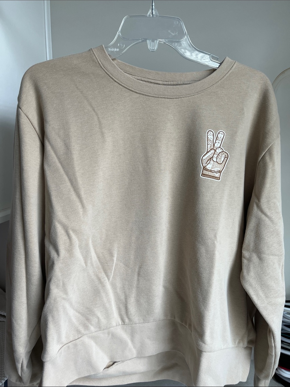 Beige Peace Sign Pullover Sweatshirt - Women